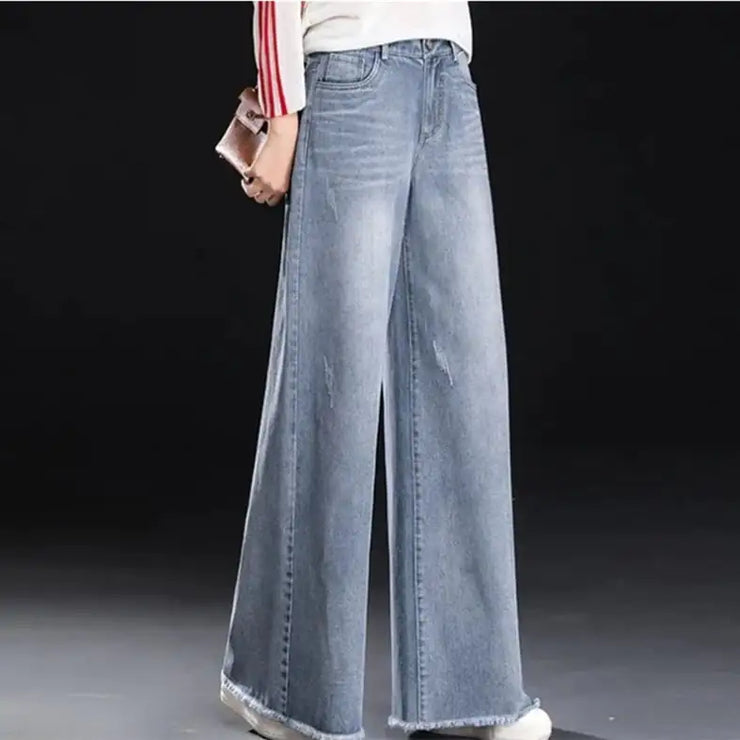 Raw Hem Wide Leg Jeans for Women - Baggy Trousers