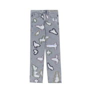 American Style Ripped Embroidered Color Contrast Jeans