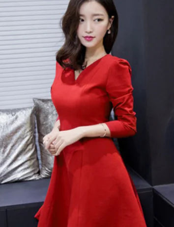 Spring Long Sleeve A-Line Dress with Lace Detail