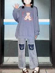 2023 Cute Hip Hop Bear High Waist Denim Baggy Pants