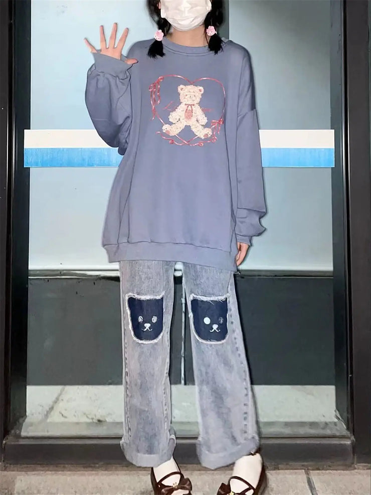 2023 Cute Hip Hop Bear High Waist Denim Baggy Pants