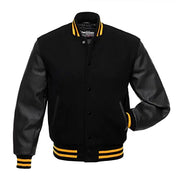 Stewart & Strauss Varsity Letterman Jacket Black Wool & Black Leather